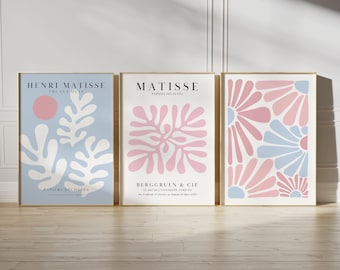 Aesthetic Set of 3 Pink Blue Matisse Prints Printable Wall Art Preppy Wall Art Exhibition Poster Above Bed Wall Art Aesthetics Danish Pastel