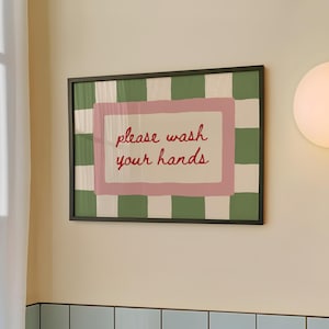 Stampa "Lavati le mani": poster divertente per il bagno, decorazione verde e rosa (download digitale)