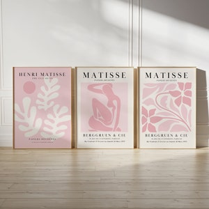 Blush Pink Henri Matisse Prints Set of 3, Digital Download Pink Gallery Wall Set, Pink Wall Art, 3 Piece Wall Art Set, Flower Market Print