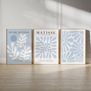 Blue Matisse Print Set Imprimible Wall Art Blue Print Set Gallery Wall Set de 3 impresiones Preppy Wall Art Exposición Carteles Danés Pastel
