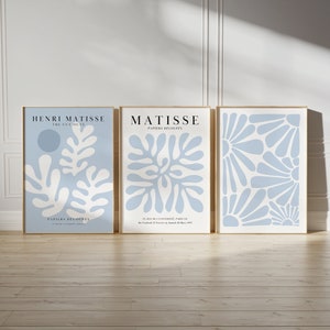 Blue Matisse Print Set Printable Wall Art Blue Print Set Gallery Wall Set of 3 Prints Preppy Wall Art Exhibition Posters Danish Pastel