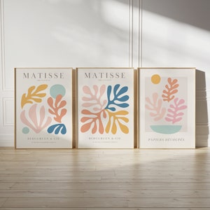 Danish Pastel Matisse Print Gallery Wall Art Set of 3 Exhibition Museum Poster Pink Blue Mustard Henri Matisse Poster Abstract Leaf Download