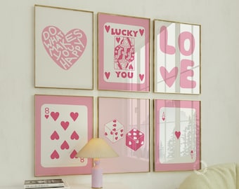 Pink Preppy Wall Art Set: Girly Apartment Decor (Digital Download, Set of 6 Prints)