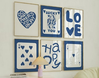 Blue Preppy Dorm Prints: Trendy Wall Art Set of 6 (Digital Download)