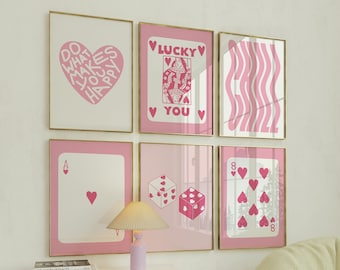 Pink Retro Gallery Wall Art Set: Trendy Preppy Decor (Digital Download)