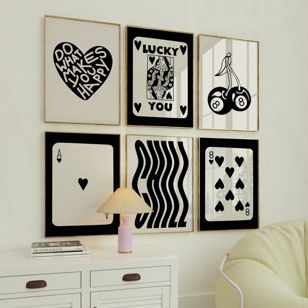 Retro Black and Beige Wall Art Set of 6: Lucky You Poster (Digital Download)