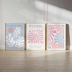 Aesthetic Set of 3 Pink Blue Matisse Prints Printable Wall Art Preppy Wall Art Exhibition Poster Above Bed Wall Art Aesthetics Danish Pastel