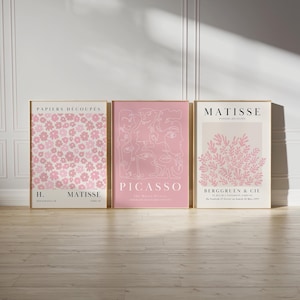 Pink Matisse Print Set of 3 Printable Digital Download Gallery Wall Set Matisse Poster Pink Decor Flower Market Print Picasso Poster Set