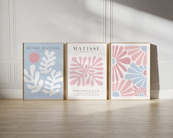 Aesthetic Set of 3 Pink Blue Matisse Prints Printable Wall Art Preppy Wall Art Exhibition Poster Above Bed Wall Art Aesthetics Danish Pastel
