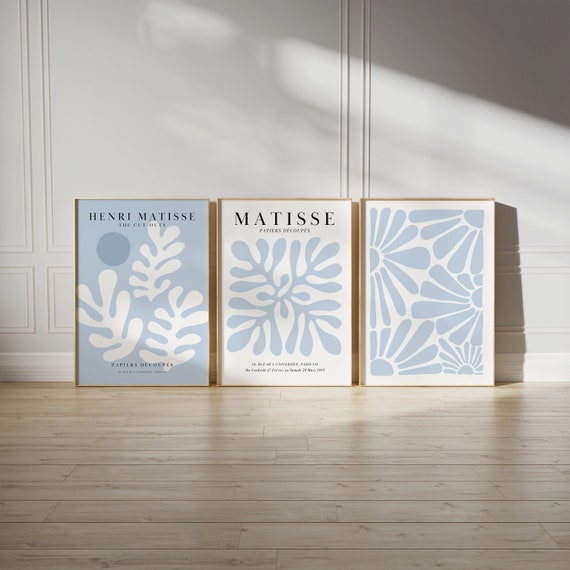 Blue Matisse Print Set Printable Wall Art Blue Print Set Gallery Wall Set of 3 Prints Preppy Wall Art Exhibition Posters Danish Pastel