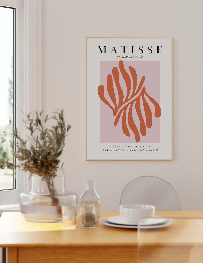 Matisse Print Gallery Wall art Pink Cut out Matisse Leaf Print Danish pastel prints Berggruen and cie Botanical Art Matisse Flower Vintage