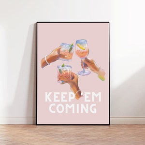 Retro Martini Print: Pink Barwagen Kunst, 70er Jahre Jubel (Digitaler Download) Bild 6