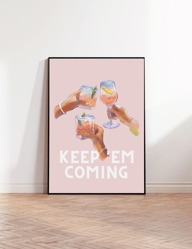 Retro Martini Print: Pink Barwagen Kunst, 70er Jahre Jubel (Digitaler Download) Bild 6