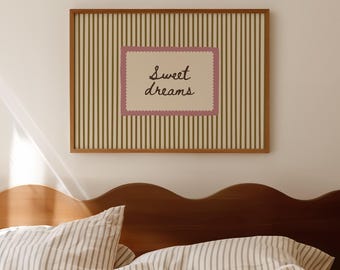 PHYSICAL PRINT Sweet Dreams Print, Neutral Striped Bedroom Wall Art, Coquette Room Decor (unframed)