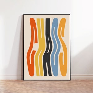 Póster de caos con impresión ondulada, impresión tipográfica vintage, decoración estética para habitación, póster moderno Y2K, estilo Bauhaus, arte de pared retro de los años 70, tamaño A2