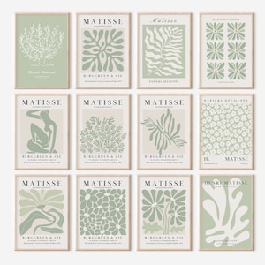 Sage Green Wall Art Set of 12 Abstract Printable Wall Art Henri Matisse Print Set Green Gallery Wall Set Floral Botanical Boho Wall Art