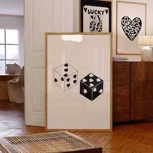 Black Dice Wall Art, Dice Print, Digital Prints Download, Feeling Lucky Poster, Retro Wall Art, Trendy Retro Wall Art, Trendy Lucky Seven