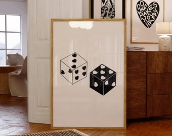 Black Dice Print: Retro Lucky Seven Wall Art (Digital Download)