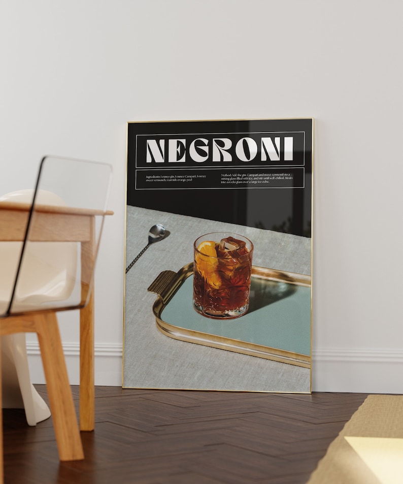 Negroni Print Negroni Cocktail Print Retro Cocktail Wall Art Classic Bar Cart Art Prints Kitchen Decor Bar Decor Bar Wall Art Cocktail Print