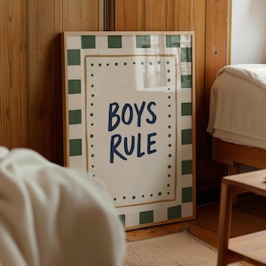 Boys Nursery Wall Art: Checkered Kids Room Prints, Boys Rule, Playroom Decor (Digital Download)