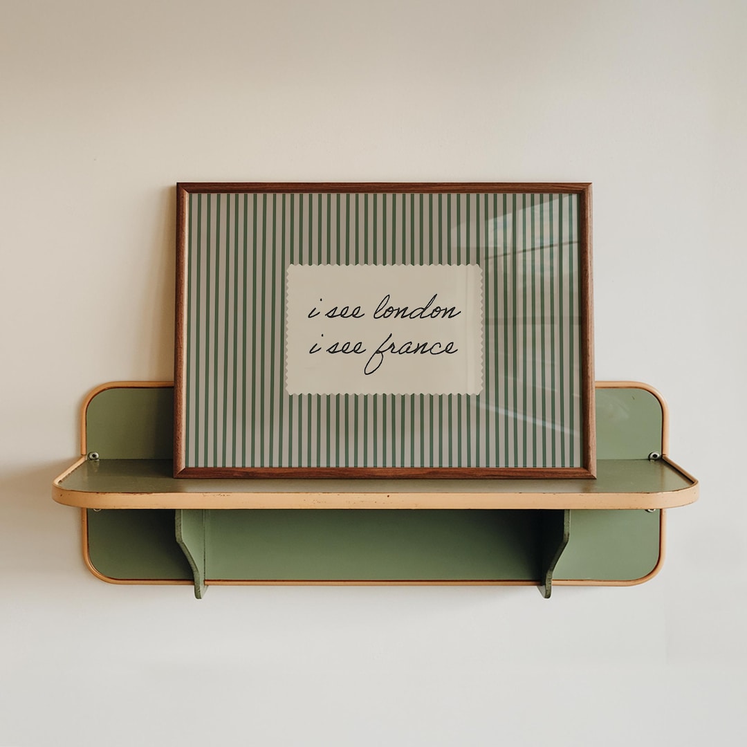 Vintage "I See London I See France" Print: Green Striped Bathroom Decor (Digital Download,
