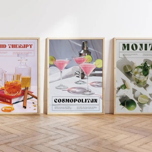 bar art gallery wall set of 3 prints | bar cart decor | bar cart art printables | digital download |  trendy bar cart prints | bar wall art