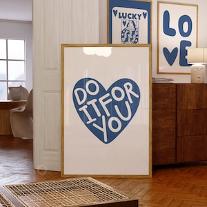 Abstract Blue Heart Art, Preppy Blue Poster, Trendy Wall Art, Blue Hearts Poster, Y2K Aesthetic Dorm Room Art, Digital Download,  Blue Art