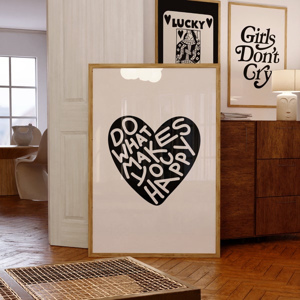 Black Heart Love Print Digital Download Typography Poster Aesthetic Room Decor Cute Retro Hearts Print Retro Wall Decor Trendy Printable Art