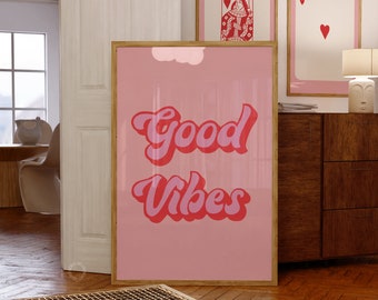 Good Vibes Print: 70s Retro Pink Wall Art (Digital Download)