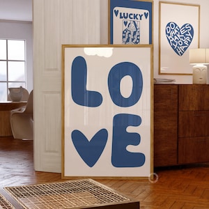 Blue Heart Love Print: Retro Y2K Wall Art (Digital Download)