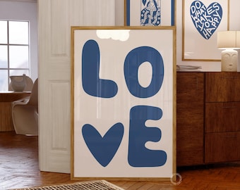 Blue Heart Love Print: Retro Y2K Wall Art (Digital Download)