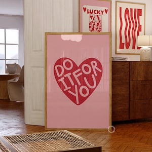 Impression coeur, art mural rouge et rose, décoration de chambre esthétique, décoration d'appartement, art mural maximaliste tendance, déco chambre preppy rose, oeuvre d'art imprimable