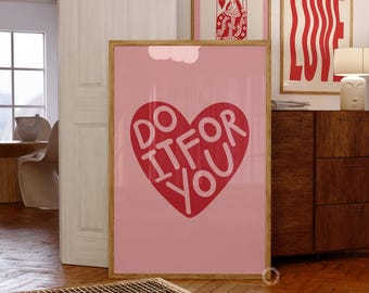 Herz Druck, Rot und Rosa Wandkunst, Ästhetisches Raumdekor, Wohnung Dekor, Trendige Maximalist Wandkunst, Rosa Preppy, druckbare Kunst