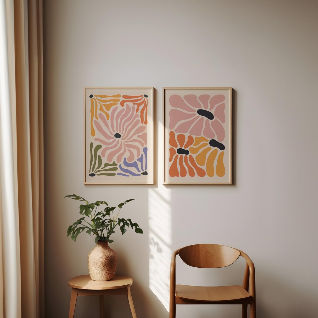 Boho Abstract Flowers Print Set Botanical Vintage Art Print Terracotta ...