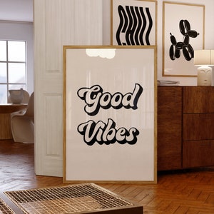 Impresión de buenas vibras, arte de pared imprimible, impresión de texto minimalista, impresión de letrero "Good Vibes Only", decoración de pared minimalista para el hogar, póster con cita inspiradora