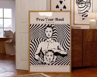 Free Your Mind Trippy Wall Art 70s Wall Art Vintage Poster Psychedelic Poster Aura Print Psychedelic Poster Retro Wall Art Digital Download