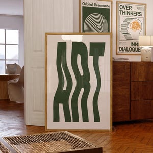 Arte mural retro verde, decoración de mediados de siglo, impresión tipográfica, arte mural moderno, impresiones de tendencia, arte mural abstracto, póster Bauhaus, decoración de pared de los años 70