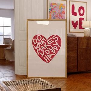 Coeur rose tendre amour impression typographie affiche décoration d'appartement rose art mural numérique instantané art mural rose coloré moderne affiche maximaliste