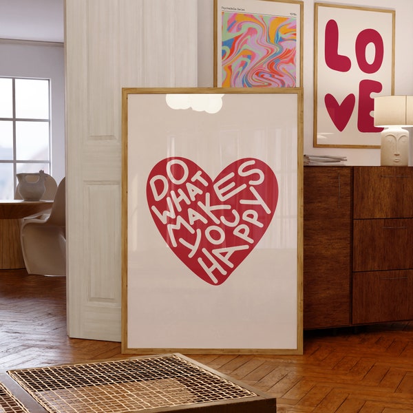 Poster typographie impression coeur amour rose tendre Décoration d'appartement rose Art mural numérique instantané Art mural rose coloré moderne Poster maximaliste