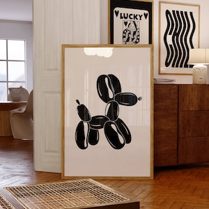 Black Balloon Dog Print Funny Ballon Dog Art Dorm Room Aesthetic Print Vintage Euphoria Print Trendy Preppy Digital Prints Maximalist Poster