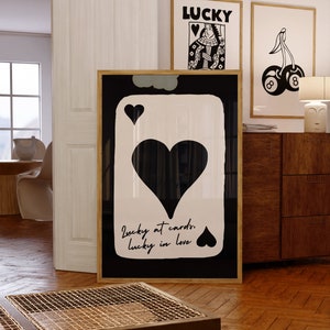 Black Ace of Hearts Print, Minimalist Playing Card Poster, Lucky You Poster, Trendy Retro Wall Art, Quirky Aesthetic Print, Kitchen Wall Art