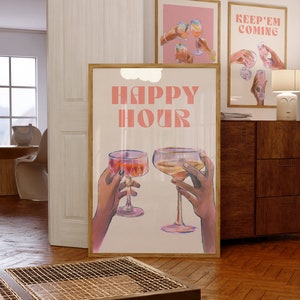 Happy Hour Print, Barwagen Prints, Retro Cocktail Print, Cheers Wandkunst, Alkohol Poster, druckbare Wandkunst, Schlafzimmer Dekor, Getränke Druck