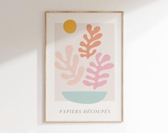 Henri Matisse-print: blushroze abstracte bloemen, boho-botanisch (digitale download)