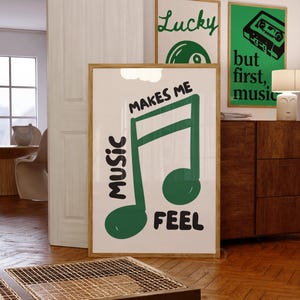 Music Note Poster Green Retro Trendy Wall Art Preppy Room Decor Apartment Green Aesthetic Print Beige Y2K Dorm Gallery Wall Above Bed Decor