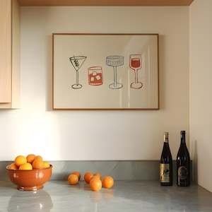 Trendy Bar Cart Print: Colorful Cocktail Poster, Fun Kitchen Decor (Digital Download, Horizontal)