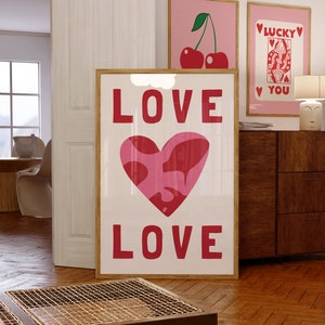 Pink and Red Love Print, Aesthetic Eclectic Dorm Decor, Printable Digital Download, Love Wall Art, Couples Art Print, Romantic Wall Art
