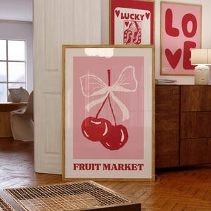 Cherry Print: Pink Bow Coquette Wall Art (Digital Download)