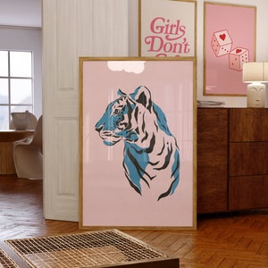 Tiger Print Pink Wall Art Jungle Poster Animal Artwork Boho Poster Big Cat Print Retro Wall Art Tiger Printable Art Minimal Cheetah Art A2