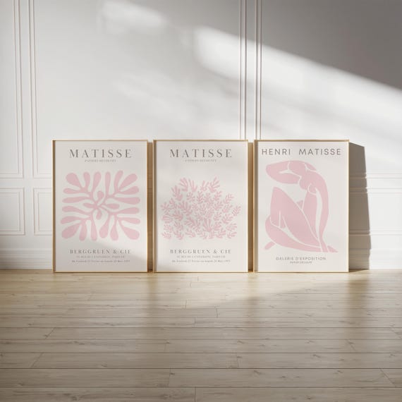 Pink Henri Matisse Poster Set of 3 Pink Wall Art Exhibition Prints Digital Download Pink Wall Art Pink Home Decor Abstract Art Matisse Print