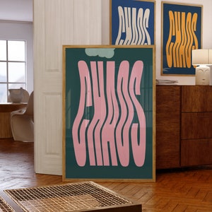CHAOS Poster Moderne Kunst Typografie Print Y2K Poster 70er Jahre Wandkunst Room Decor Retro Wanddeko Digitale Prints Gewellter Print Trendy Ästhetik